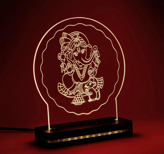 Ganesha Engraved LED Lamp for Home | Woodkey