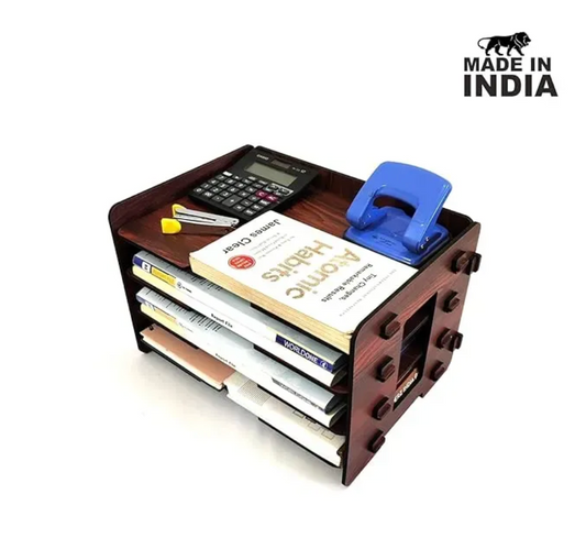 Woodkey A4 Desk File Tray Organizer – 4-Tier | Rolex Darkwood Finish