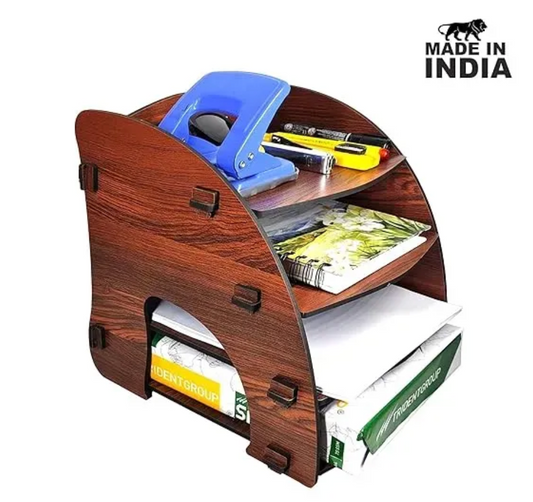 Woodkey A4 Desk File Tray Organizer – 4-Tier | Rolex Darkwood Finish | Elegant Office & Study Storage Solution