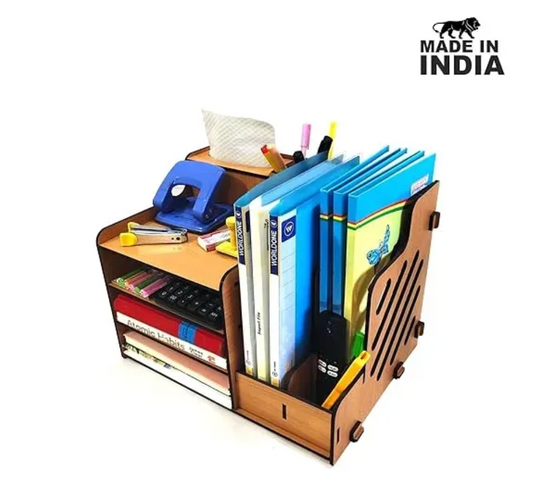 Woodkey Wooden Desk Organizer – Multifunctional File, Pen & Paper Holder for Office & Study | Bavarian Beech Finish | Desktop Organizer with Shelves &