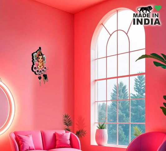 Woodkey Krishna Wooden Key Holder for Wall | Baby Krishna Decorative Wooden Key Stand with 5 Hooks | Spiritual Wall Hanging Key Organizer for Home & O