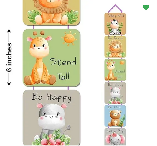 Woodkey Animal Wall Hanging for Kids Room | Wooden Decor with Jungle Quotes – Cute Animal Theme Gift for Baby Rooms & Birthday Returns