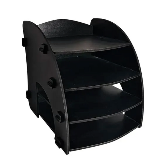 Woodkey 4-Tier Black Wooden Desk Organizer for A4 Files