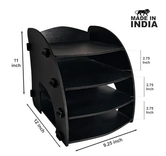 Woodkey 4-Tier Black Wooden Desk Organizer for A4 Files