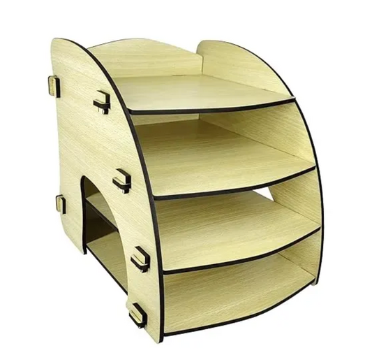 Woodkey 4-Tier Wooden A4 Desk File Tray Organizer Beech