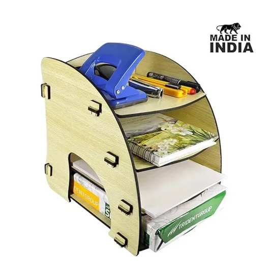 Woodkey 4-Tier Wooden A4 Desk File Tray Organizer Beech