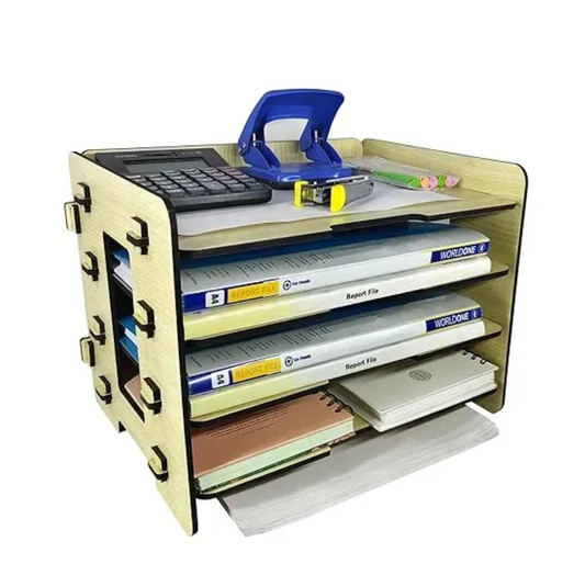 Woodkey A4 Desk File Tray Organizer – 4-Tier | Intal Beech Finish