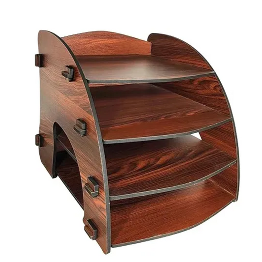 Woodkey A4 Desk File Tray Organizer – 4-Tier | Rolex Darkwood Finish | Elegant Office & Study Storage Solution