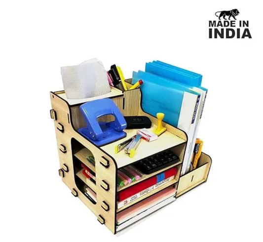 Woodkey All-in-One Wooden Desk Organizer – 4-Tier File Tray