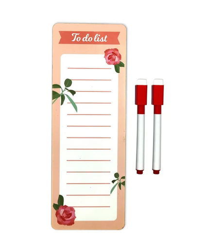 Woodkey Magnetic To-Do List Fridge Pad with Marker – Reusable Daily Planner for Fridge, Almirah & Washing Machine | Dry Erase Memo Board (Floral Desig