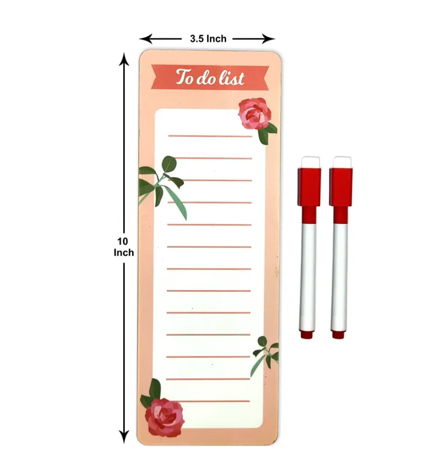 Woodkey Magnetic To-Do List Fridge Pad with Marker – Reusable Daily Planner for Fridge, Almirah & Washing Machine | Dry Erase Memo Board (Floral Desig