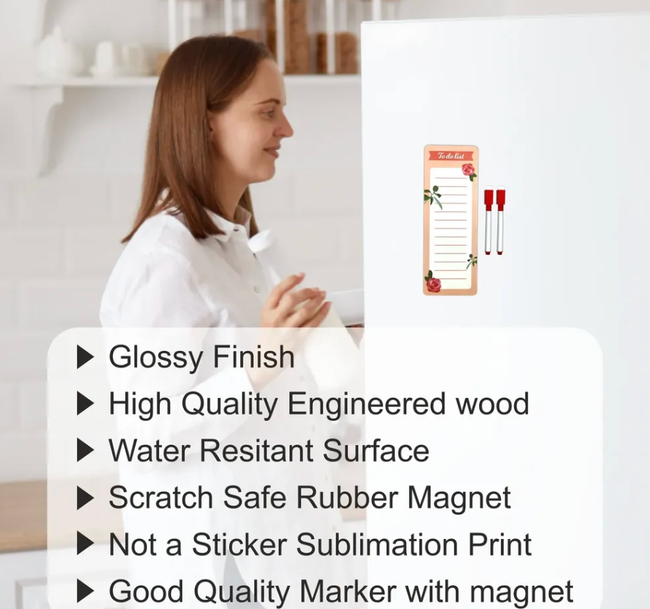 Woodkey Magnetic To-Do List Fridge Pad with Marker – Reusable Daily Planner for Fridge, Almirah & Washing Machine | Dry Erase Memo Board (Floral Desig