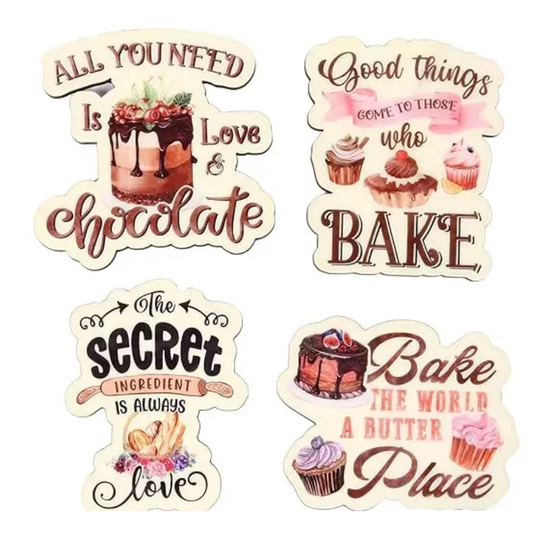 Woodkey Fridge Magnets Set of 4 – Cute Kitchen & Home Decor for Refrigerator, Washing Machine & Almirah | Ideal for Gifting | Baking Quotes Design
