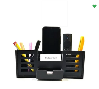 Woodkey Wooden Desk Organizer – 4-in-1 Pen Stand with Drawer, Mobile & Card Holder | Multipurpose Office & Study Table Organizer for Stationery, Pens,