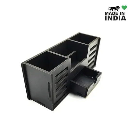 Woodkey Wooden Desk Organizer – 4-in-1 Pen Stand with Drawer, Mobile & Card Holder | Multipurpose Office & Study Table Organizer for Stationery, Pens,