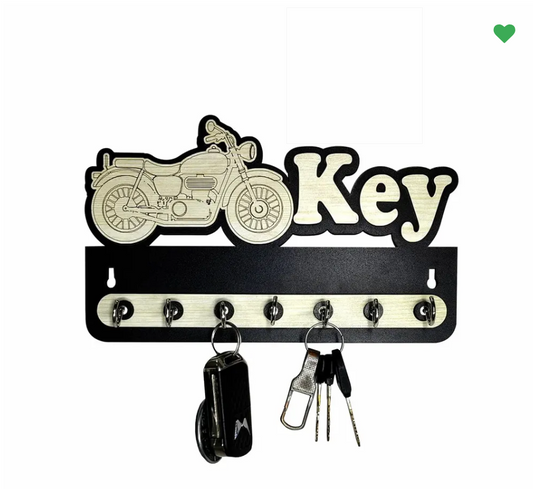 Woodkey Motorcycle Design Wooden Key Holder for Wall | Decorative Bike Theme Key Stand with 7 Hooks | Wall Mounted Key Organizer Rack