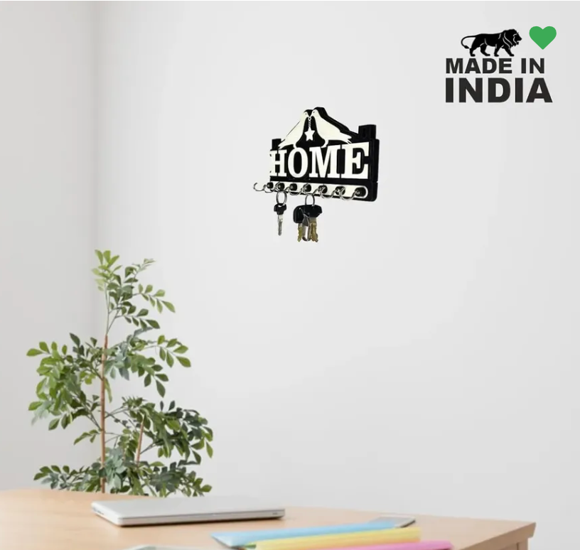 Woodkey Wooden Key Holder for Wall | Decorative Home Key Stand with 7 Hooks | Stylish Wall Hanging Key Organizer Rack for Keys & Small Accessories